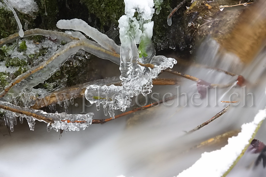 Petites cascades avec leurs sculptures de glace