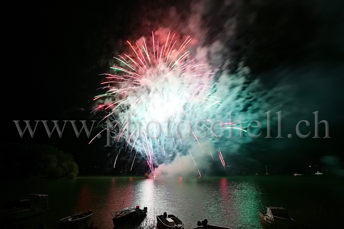 Feu d'artifice sur le lac de la Gruyère