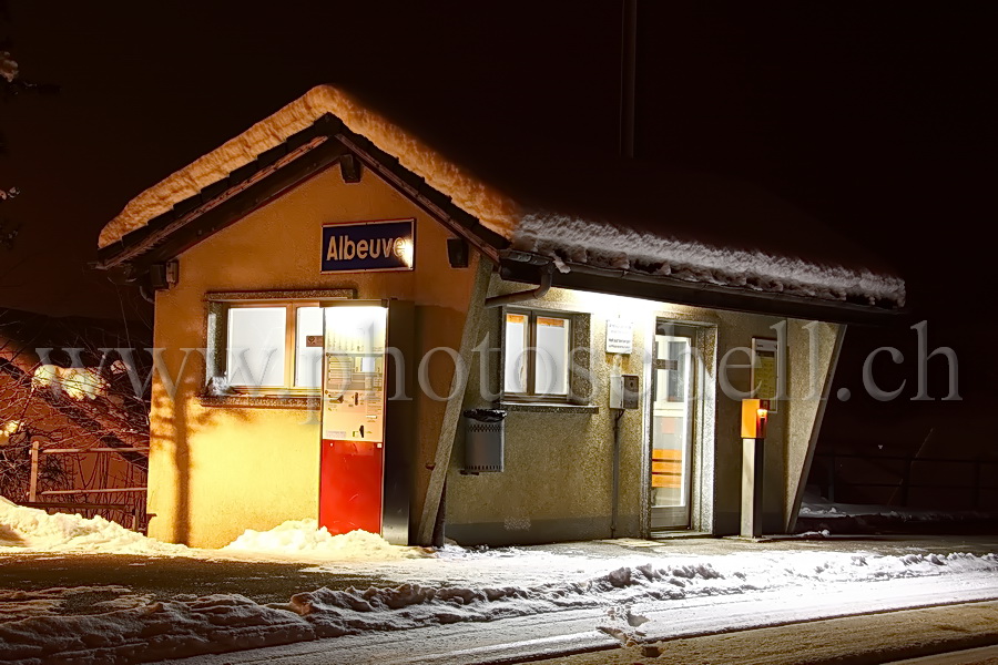 La gare d'Albeuve la nuit