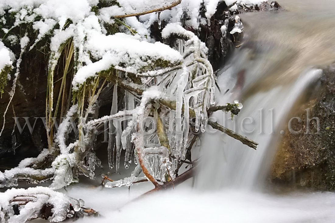 Petites cascades avec leurs sculptures de glace