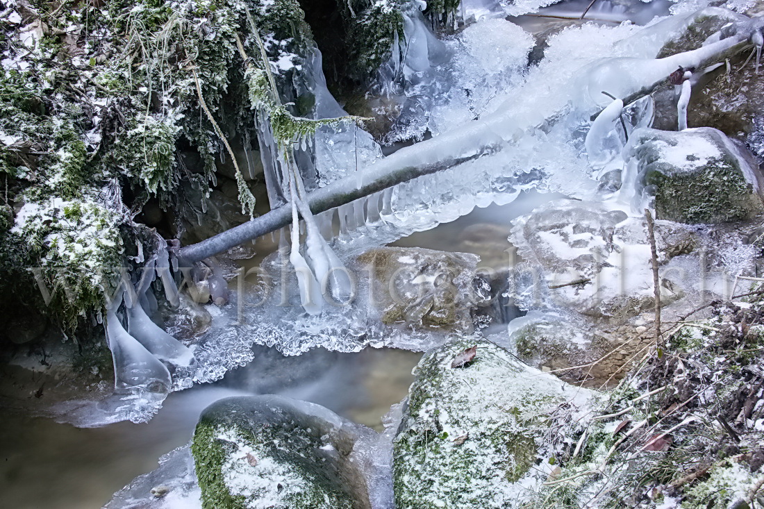 Sculptures de glaces au-dessus du ruisseau