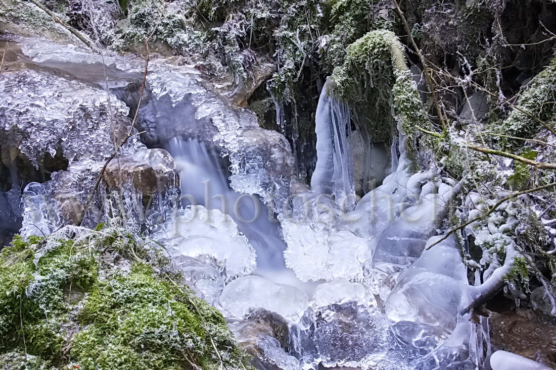 Sculptures de glaces au-dessus du ruisseau