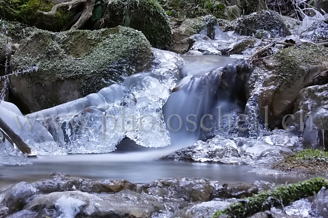 Sculptures de glaces au-dessus du ruisseau