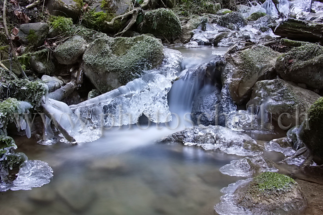 Sculptures de glaces au-dessus du ruisseau