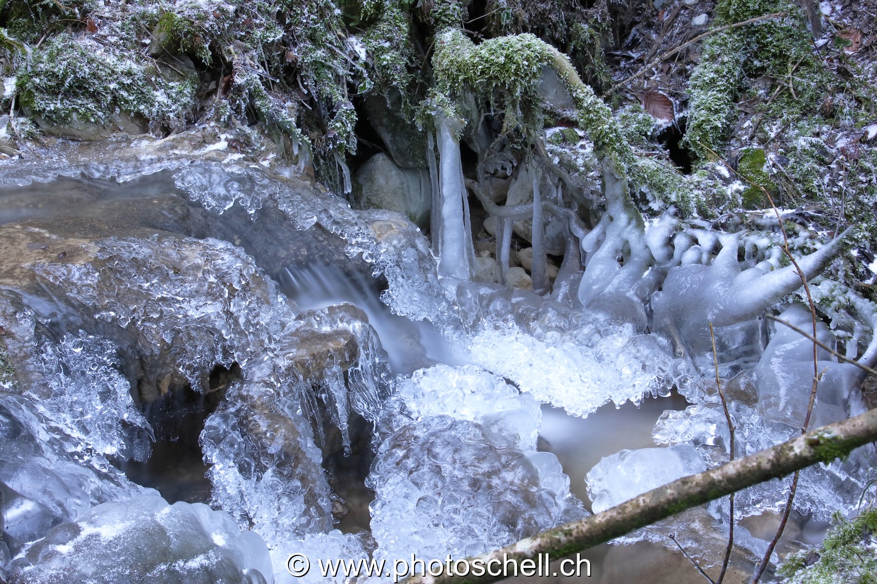 Sculptures de glaces au-dessus du ruisseau