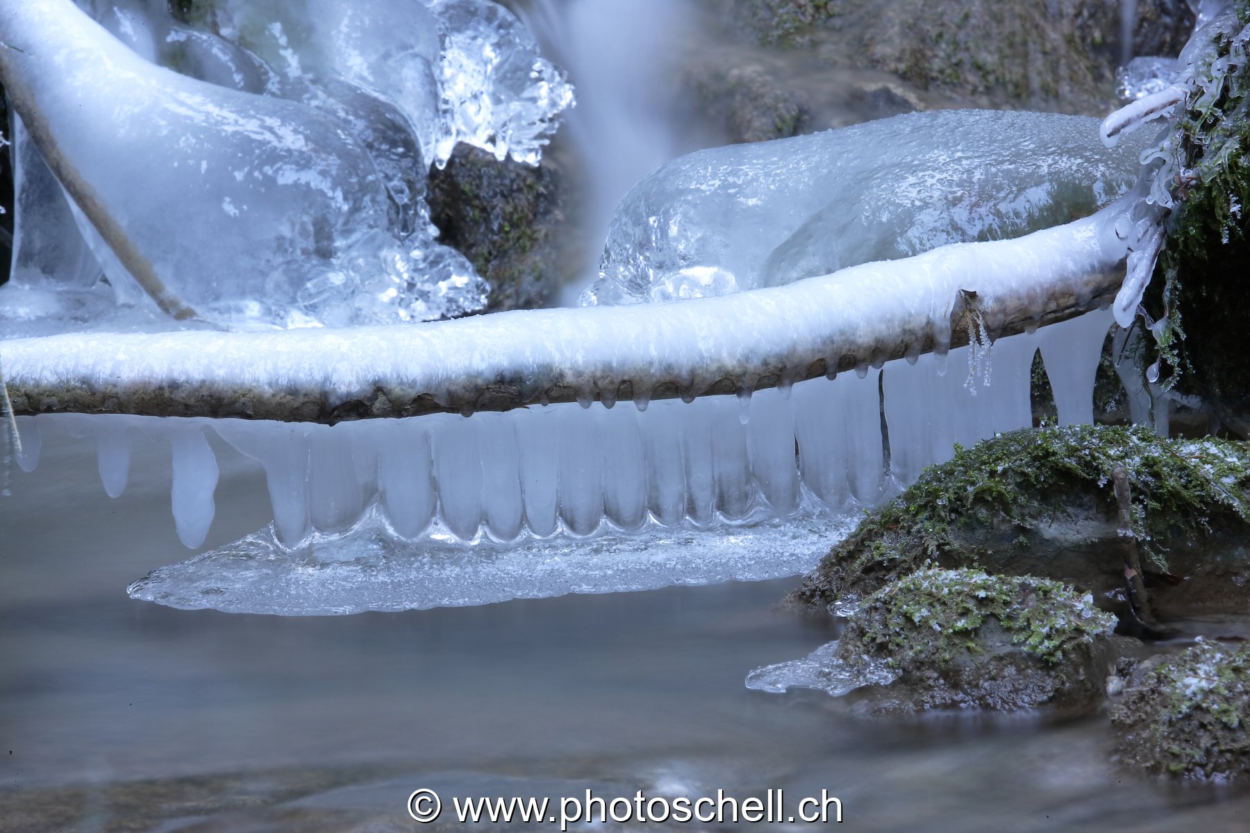 Sculptures de glaces au-dessus du ruisseau