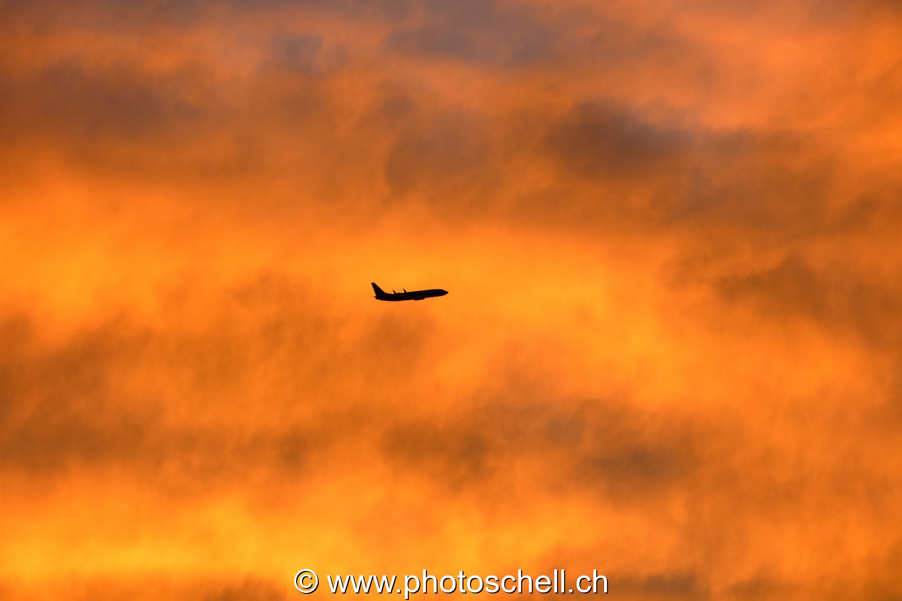 Avion dans un ciel doré