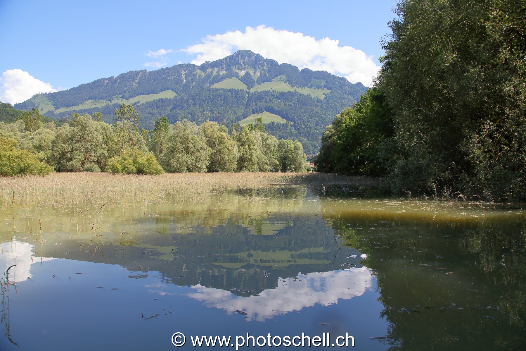 Reflet de la dent de Broc sur le lac de la Gruyère